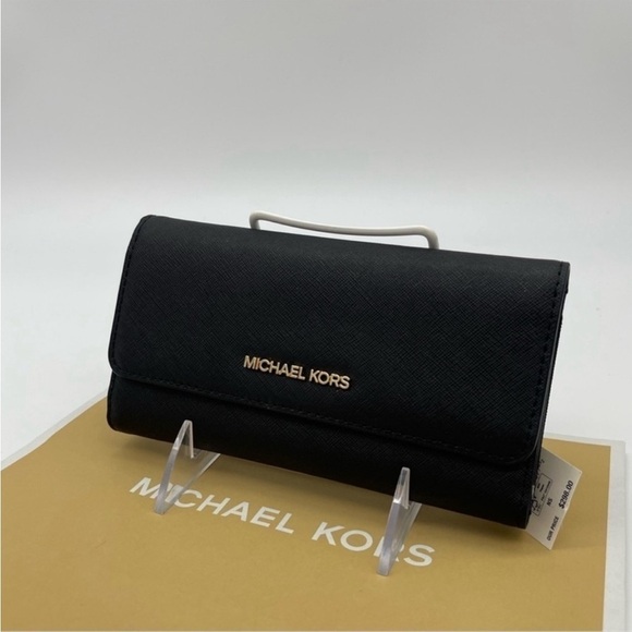Michael Kors Large Trifold Wallet Black Leather Rich
Black/Gold - Picture 3 of 8